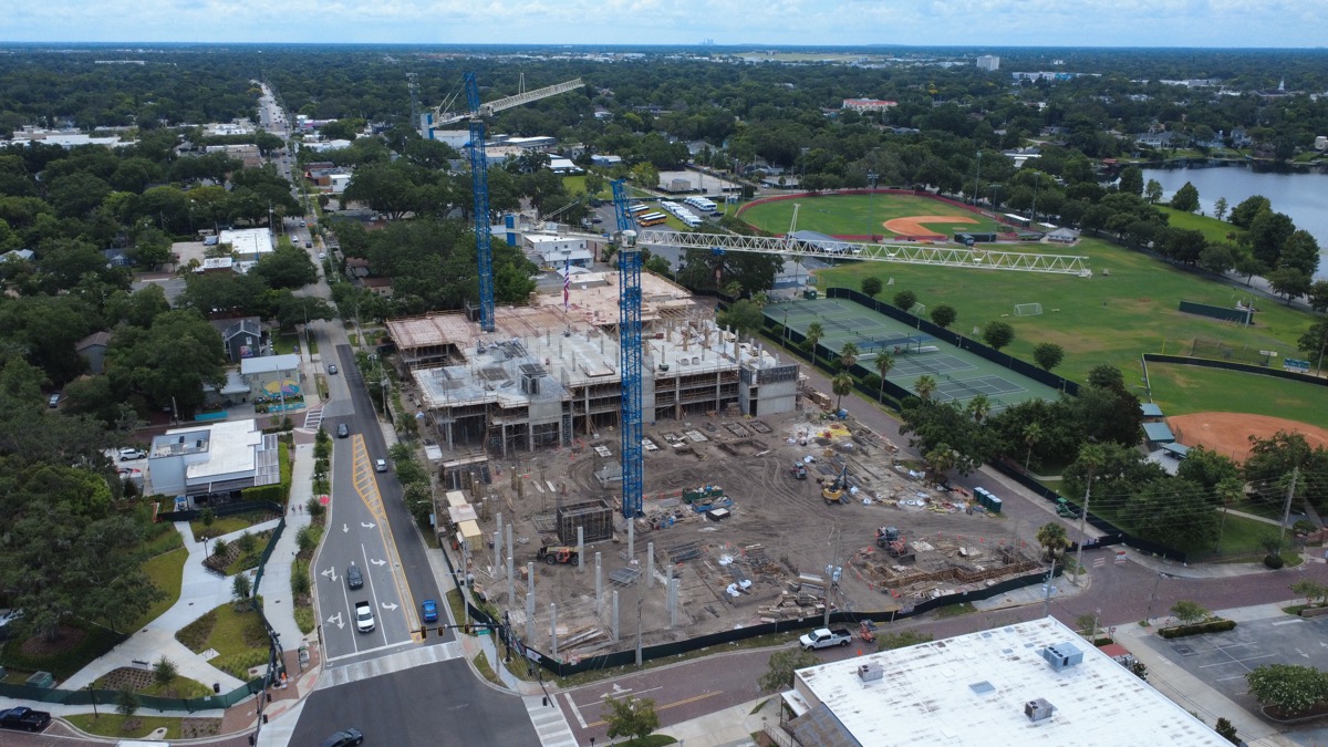 Aerial view of commercial new construction development
