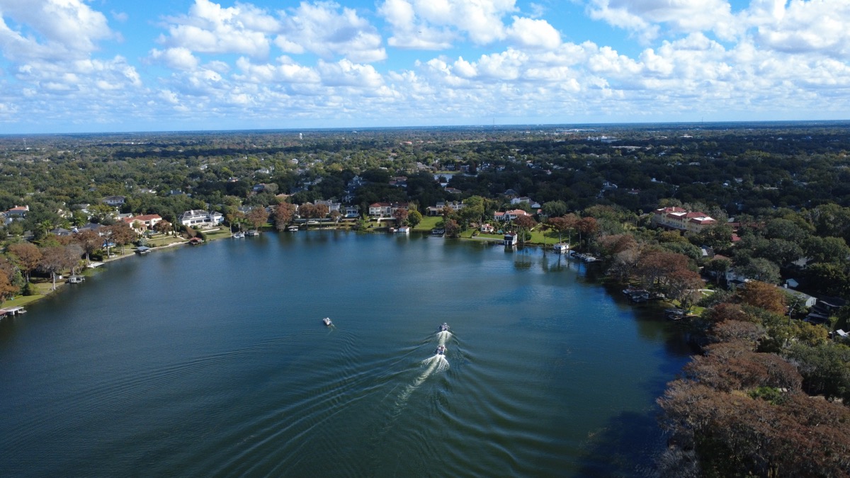 Aerial view of Winter Park lakefront property
