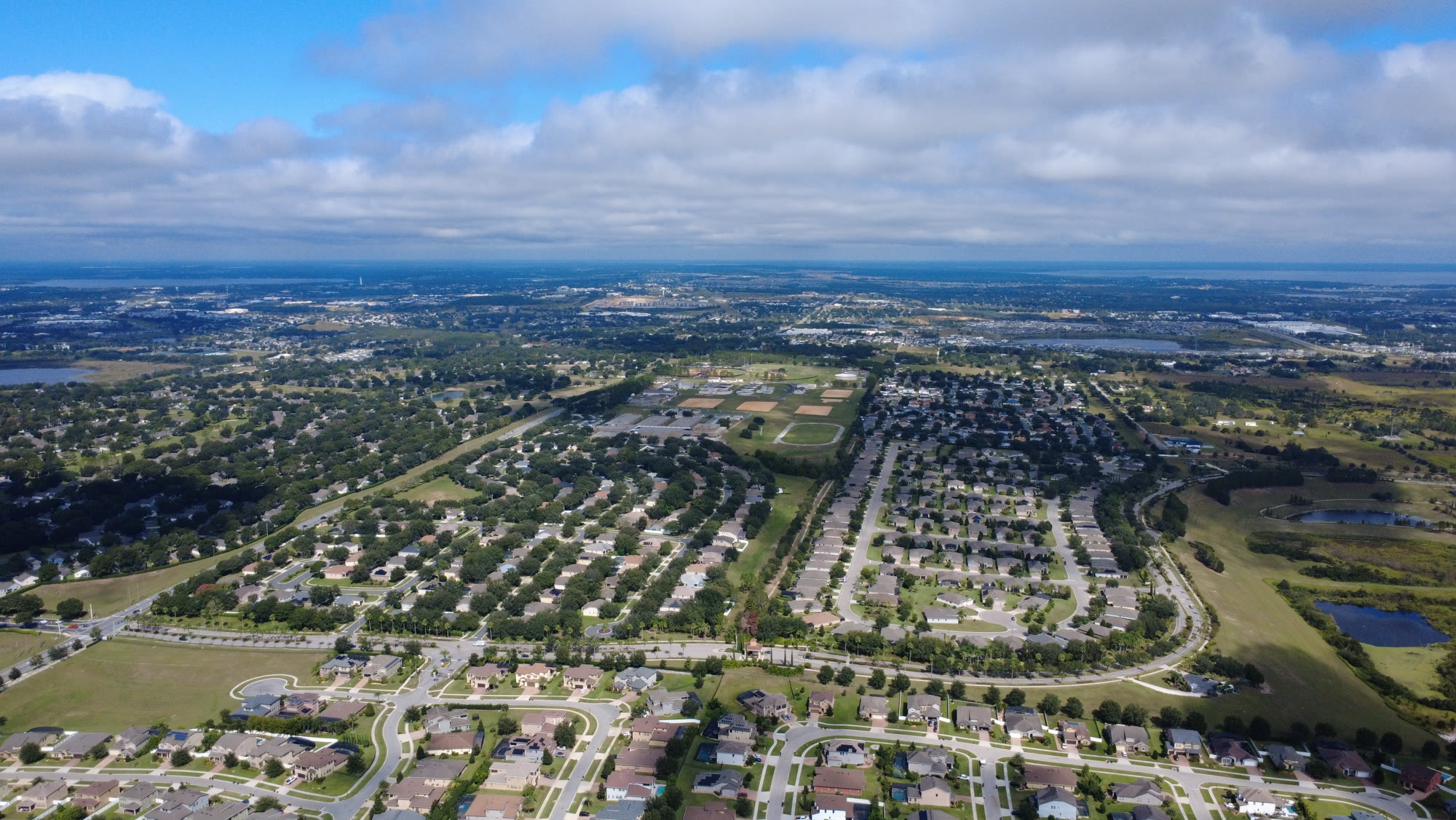 Aerial view of Clermont residential neighborhoods and sports fields