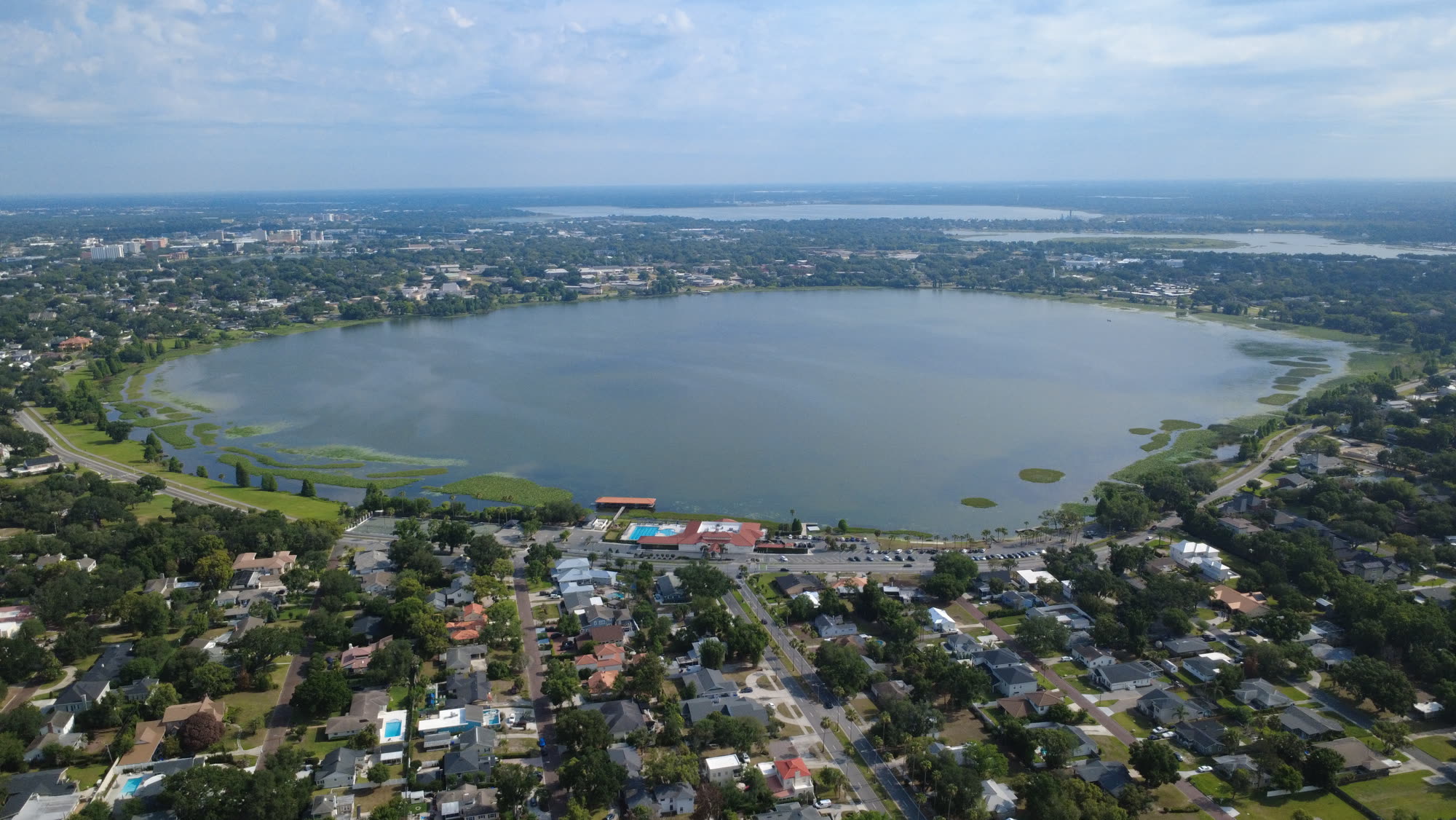 Aerial view of Lakeland, Florida and its lakes