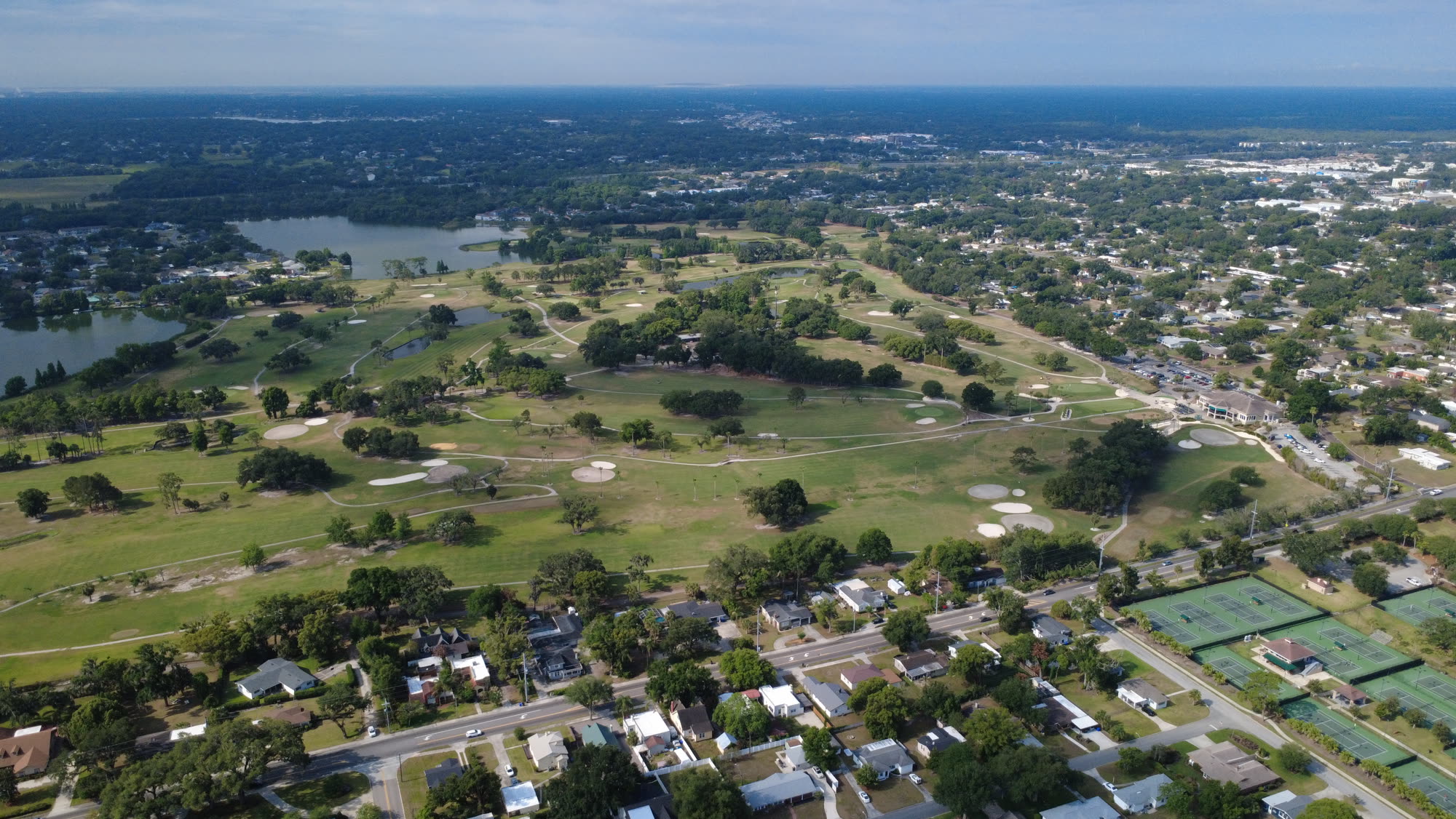 Downtown Lakeland and Lake Mirror from above
