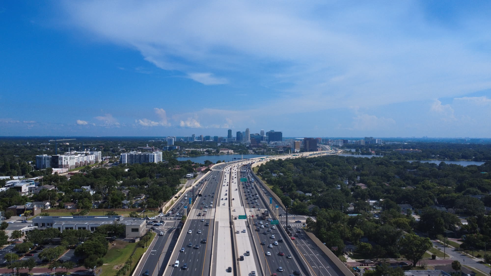 Orlando residential streets and tree canopy from the air