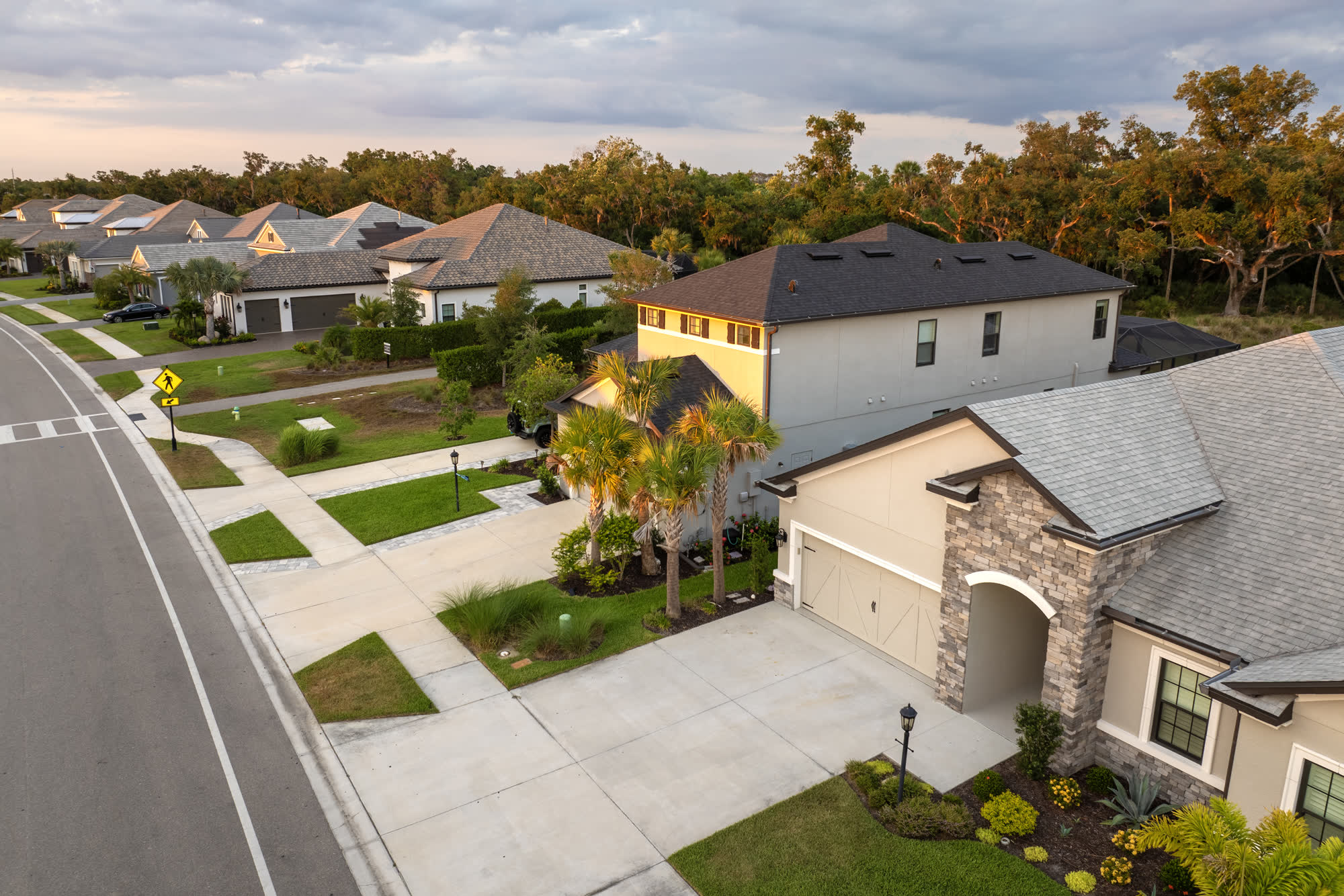 Central Florida neighborhood street at golden hour